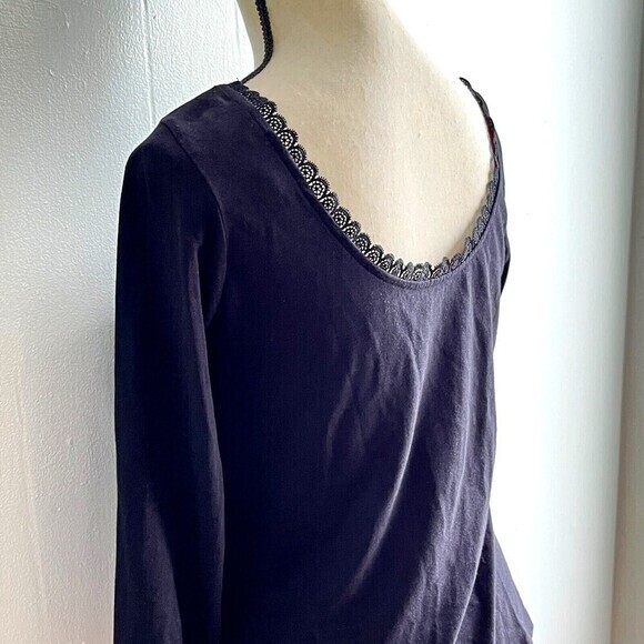 Boden Top Womens 6 Black Lace Trim Detail‎ Long Sleeves Cotton Blend Effortless - Picture 8 of 13